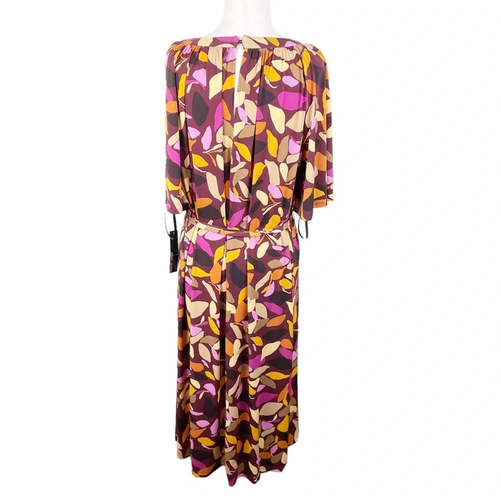 NEW Maggy London Women's Bell Sleeve Shirred Tent Dress Maroon Gold US Size 14 - Picture 3 of 12